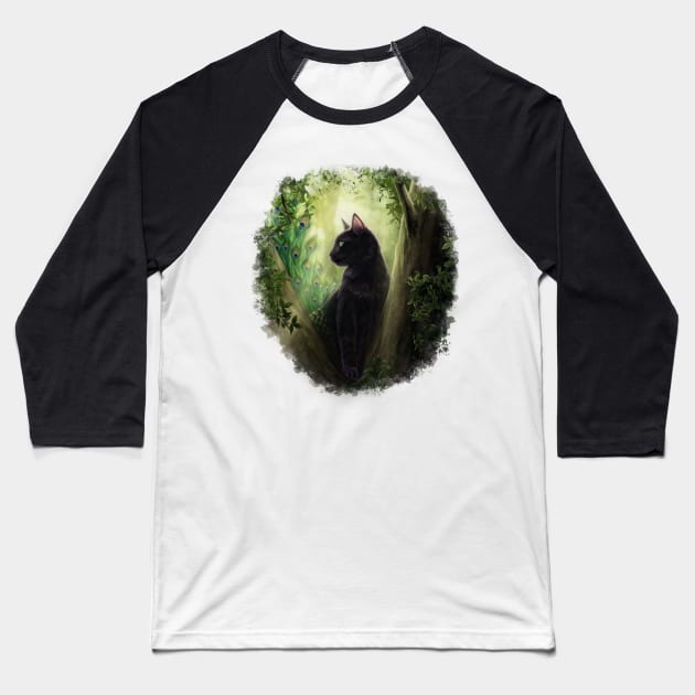 Peacock Cat Baseball T-Shirt by Art of Ariel Burgess